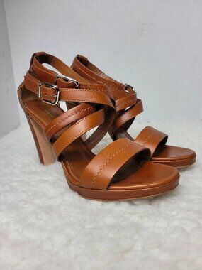 Gianvito Rossi Women's Heel Shoes Crisscross Brown Leather Open Toe